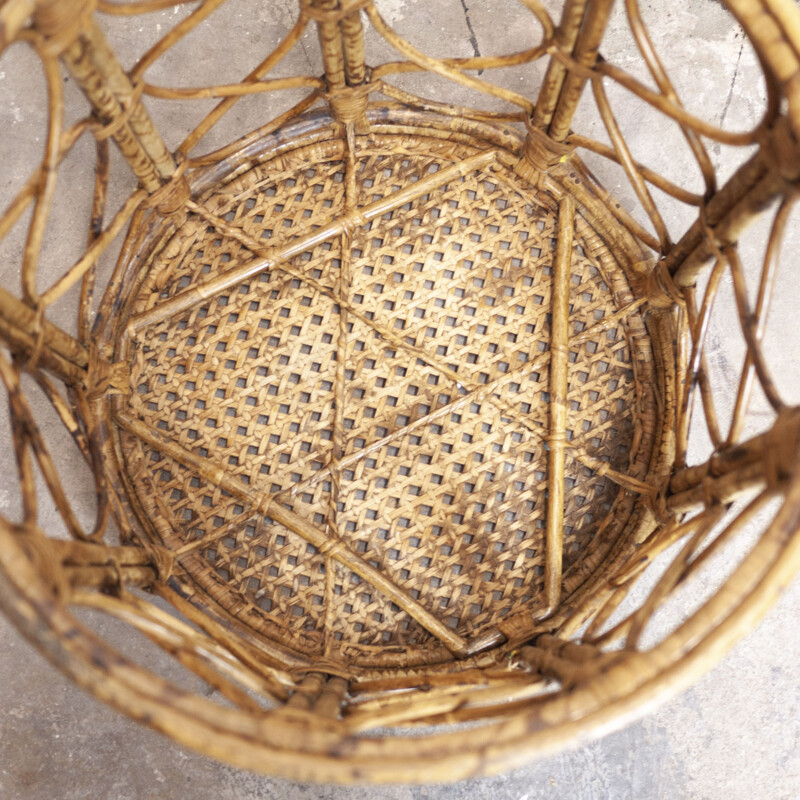 Vintage Drum Beistelltisch aus Bambus mit Rattanplatte, 1960