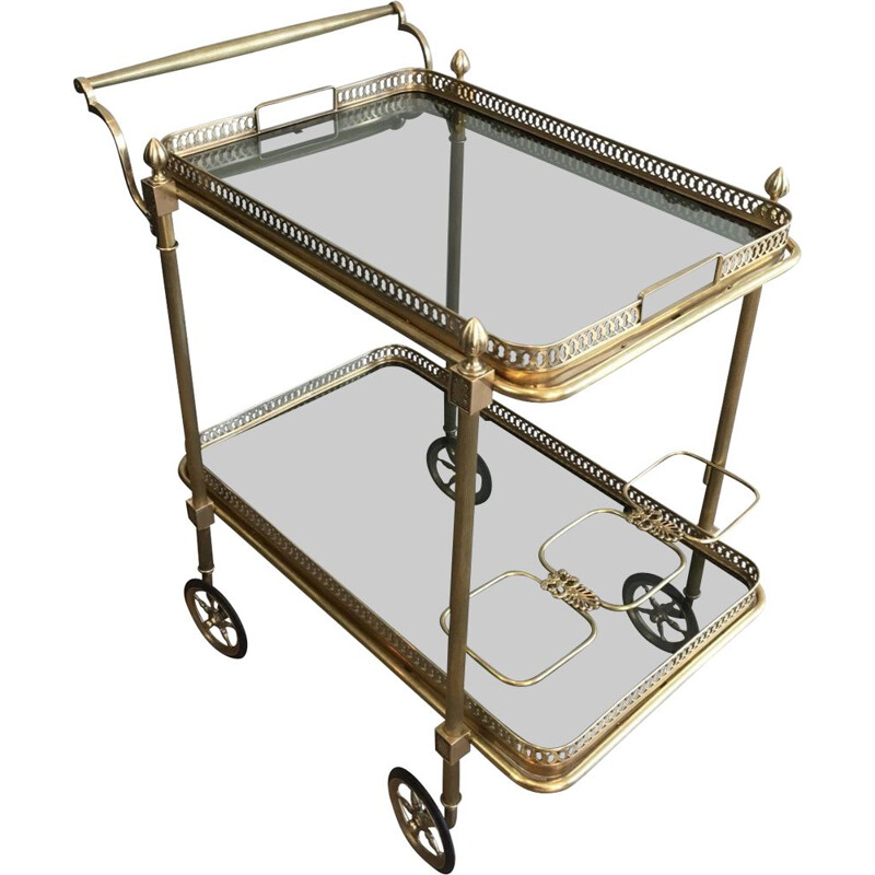 Vintage brass and glass trolley by Maison Jansen, France 1940