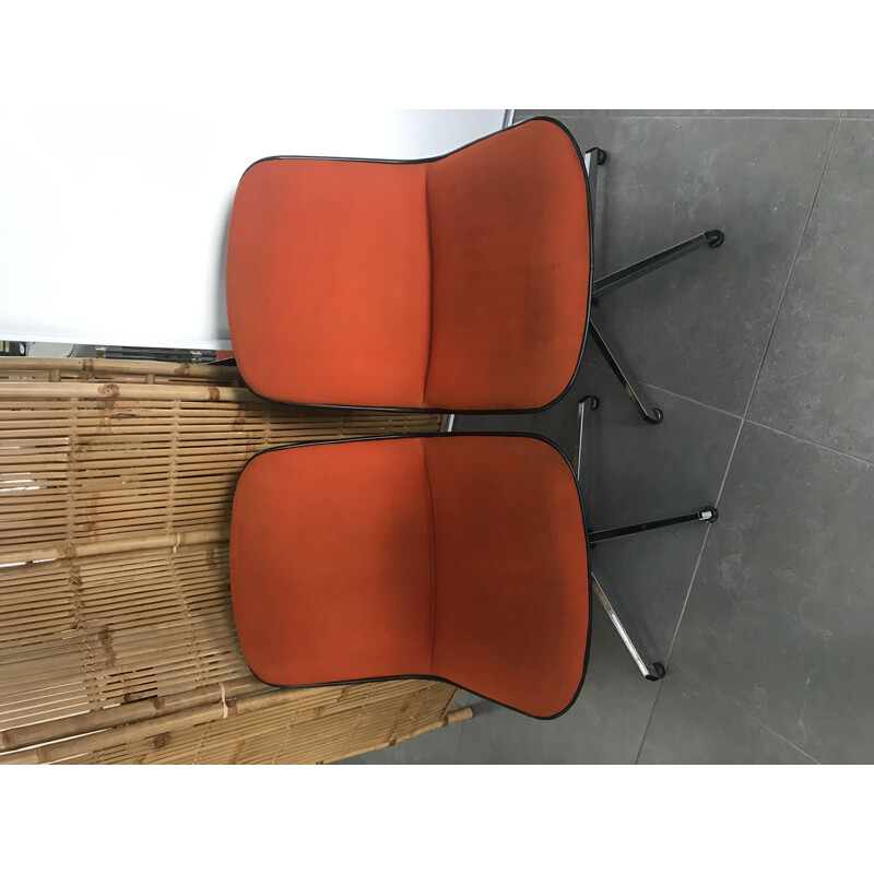 Paire de fauteuils de bureau pivotant vintage orange, 1970