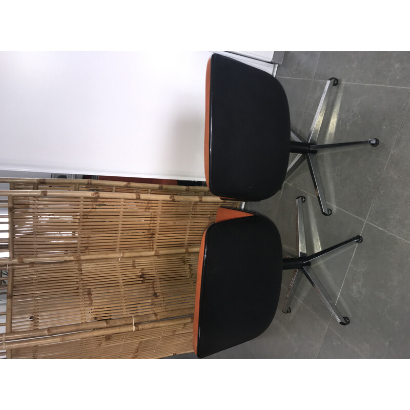 Pair of vintage orange swivel desk chairs, 1970