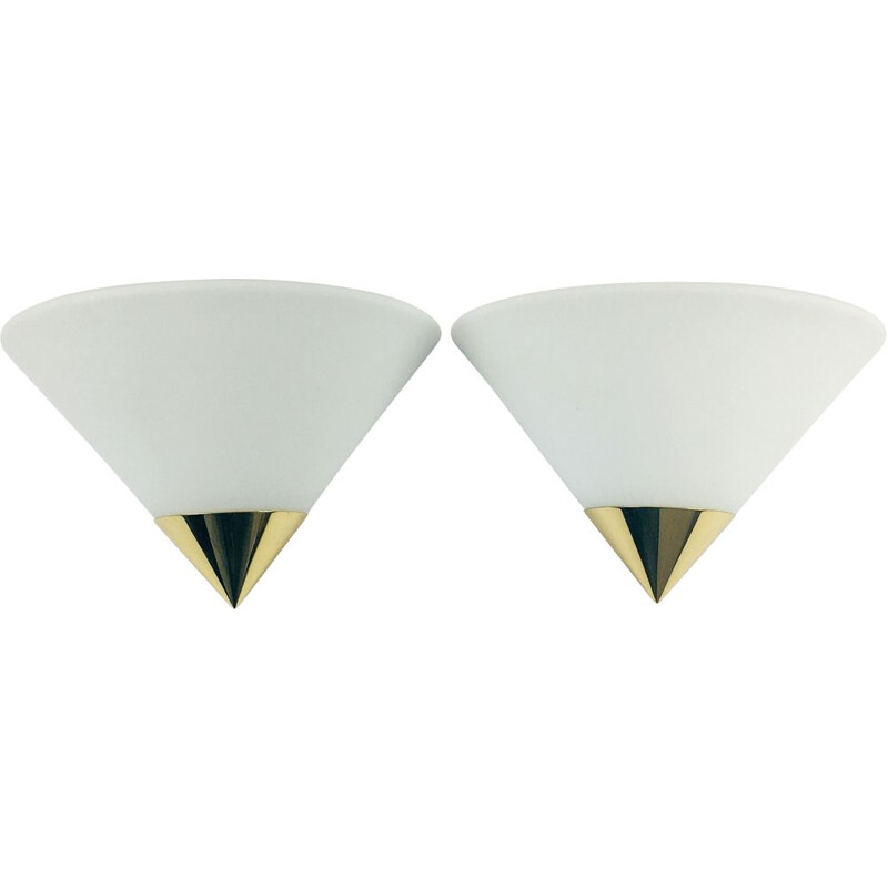 Pair of vintage opal glass sconces from Limburg, Germany 1970