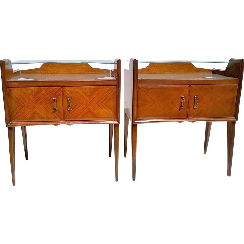 Pair of vintage teak and glass night stands by Paolo Buffa, 1940s