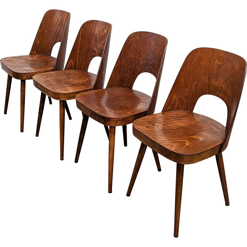 Set of 4 vintage chairs in treated wood by Oswald Haerdtl for Ton, Austria 1955