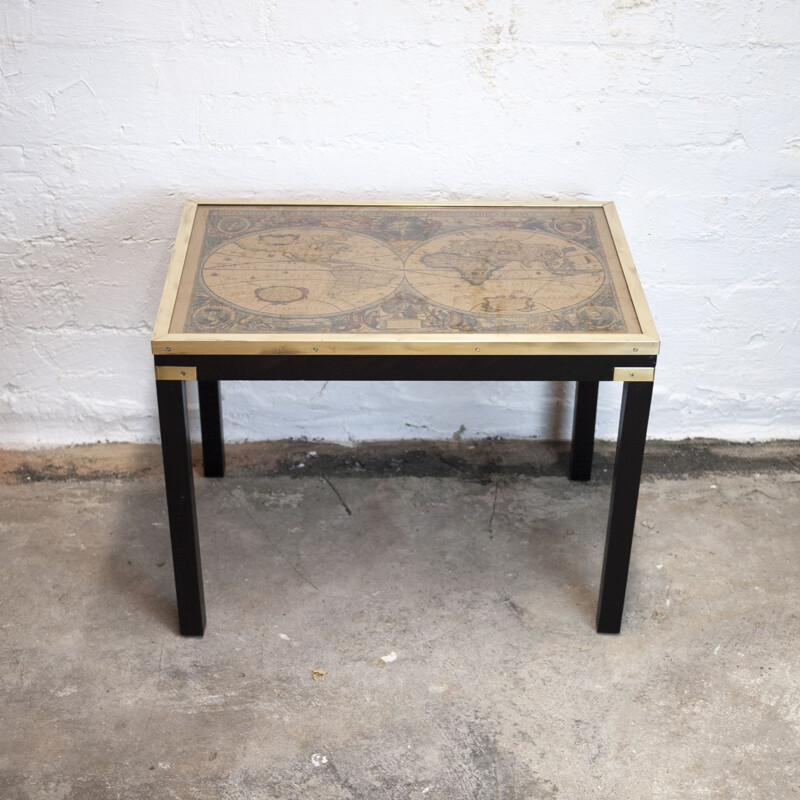 Vintage brass and glass Map side table, 1970s