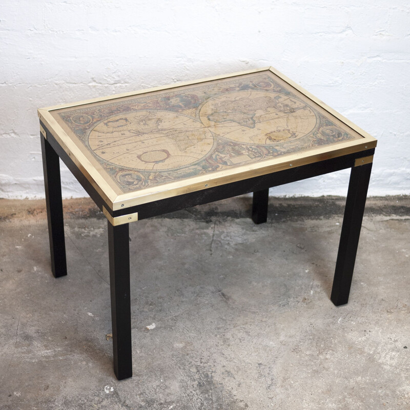 Vintage brass and glass Map side table, 1970s