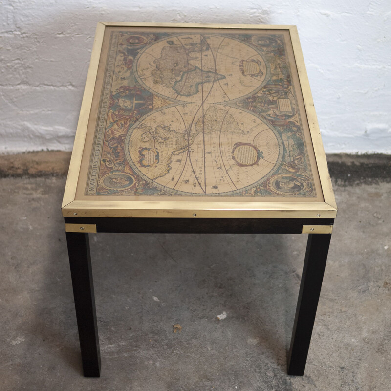 Vintage brass and glass Map side table, 1970s