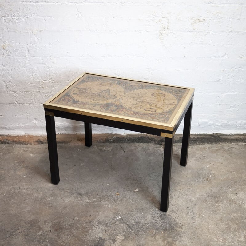 Vintage brass and glass Map side table, 1970s