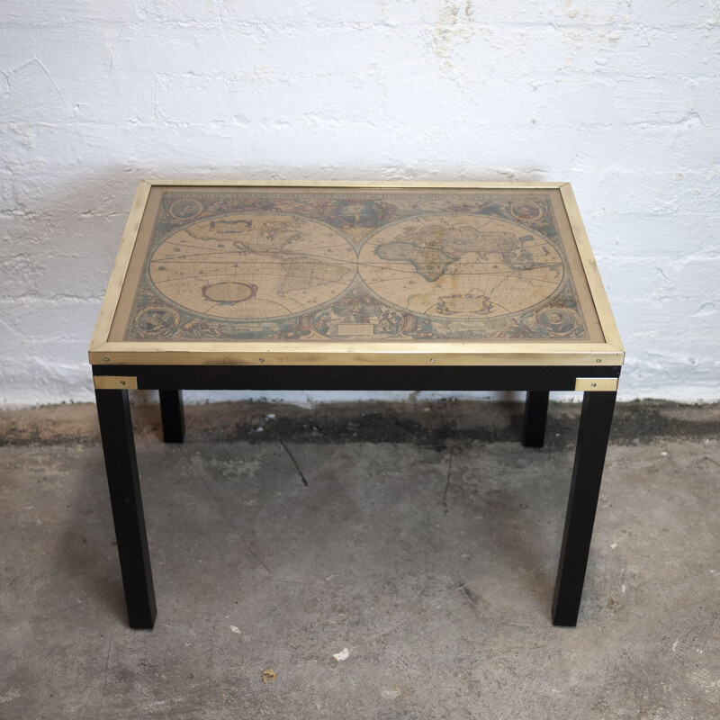 Vintage brass and glass Map side table, 1970s