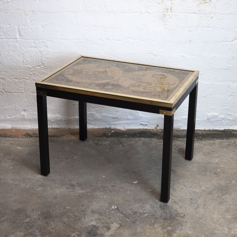 Vintage brass and glass Map side table, 1970s