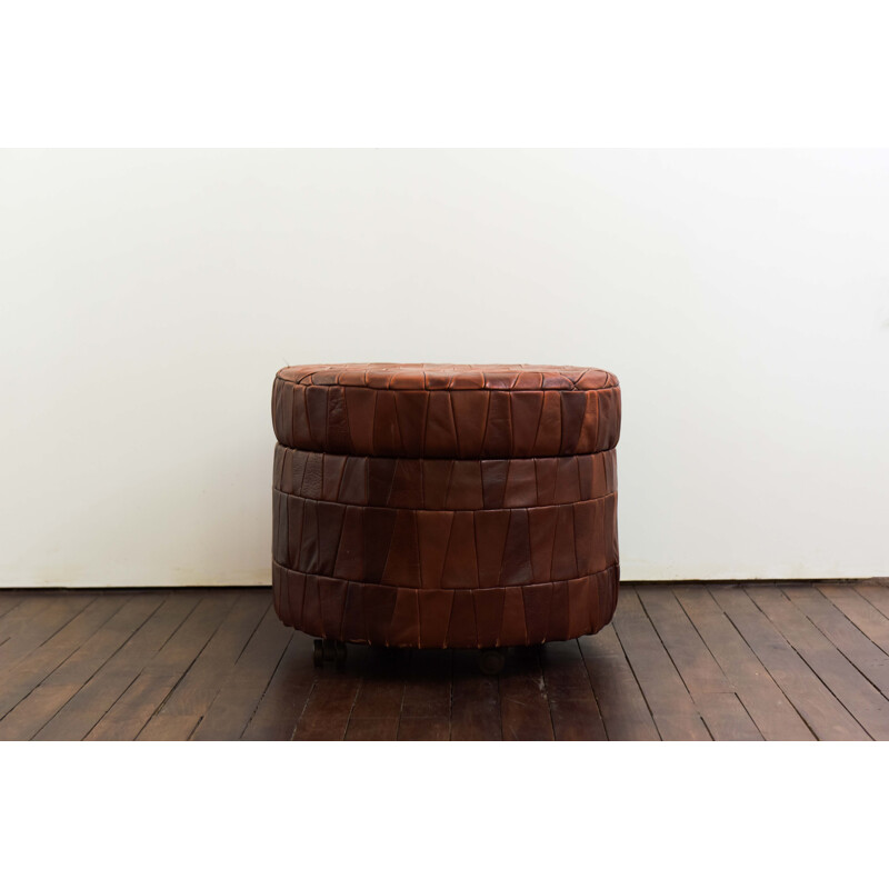 Vintage leather patchwork ottoman, 1970s