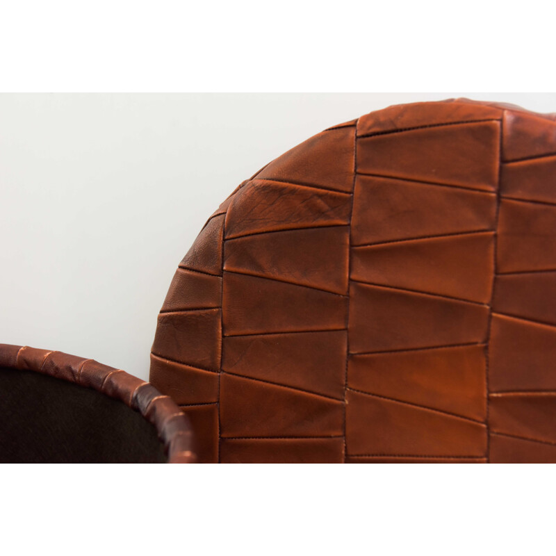 Vintage leather patchwork ottoman, 1970s
