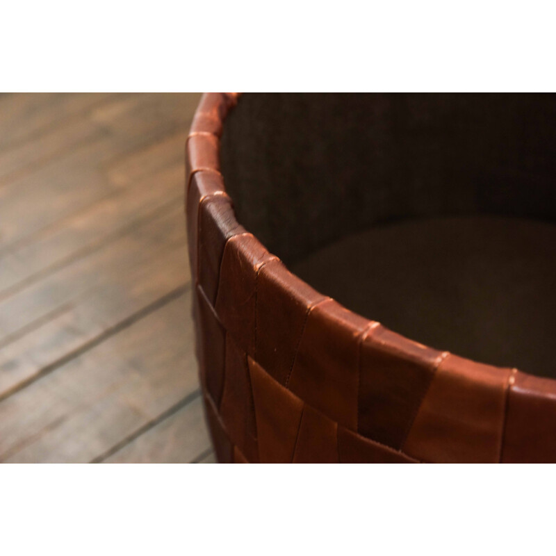 Vintage leather patchwork ottoman, 1970s