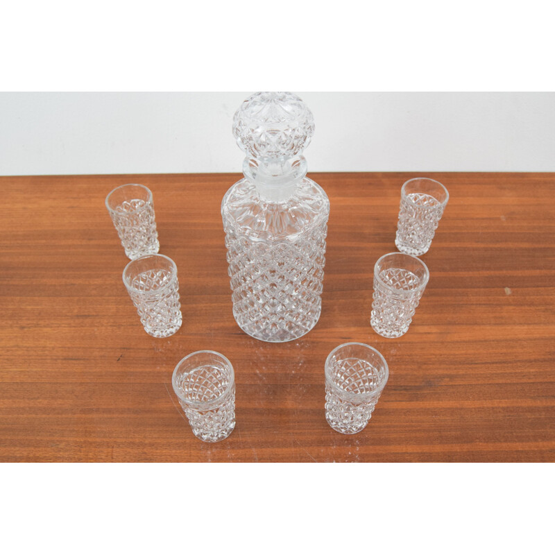 Ensemble de 6 verres et carafes vintage en verre cristal, Tchécoslovaquie 1950