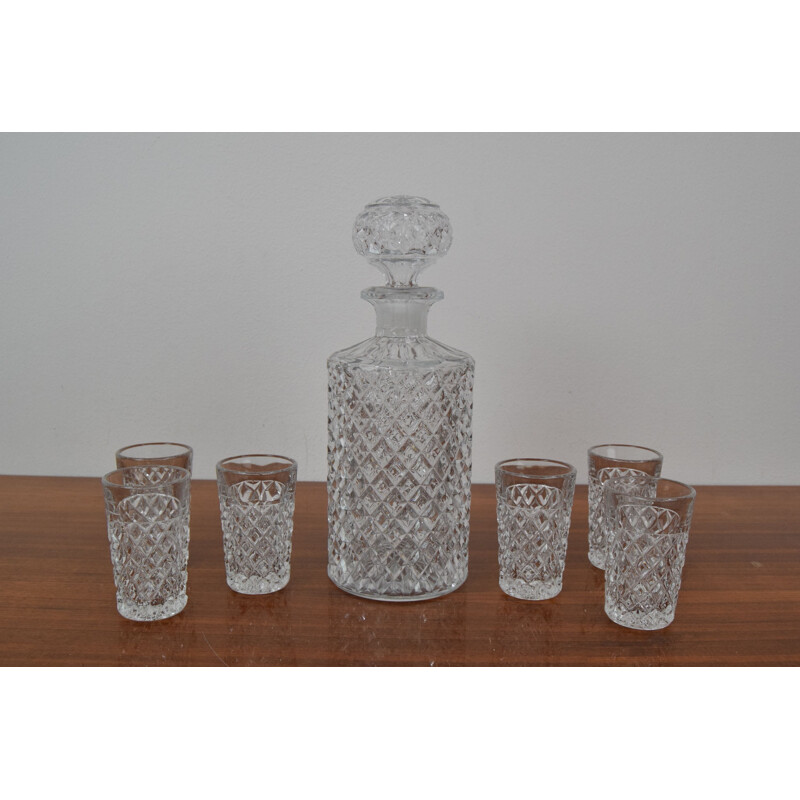 Ensemble de 6 verres et carafes vintage en verre cristal, Tchécoslovaquie 1950