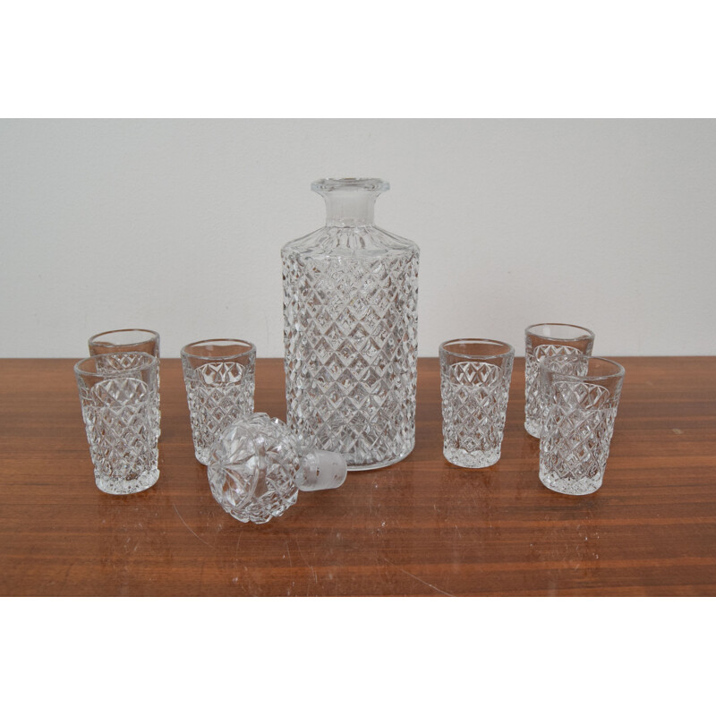 Ensemble de 6 verres et carafes vintage en verre cristal, Tchécoslovaquie 1950