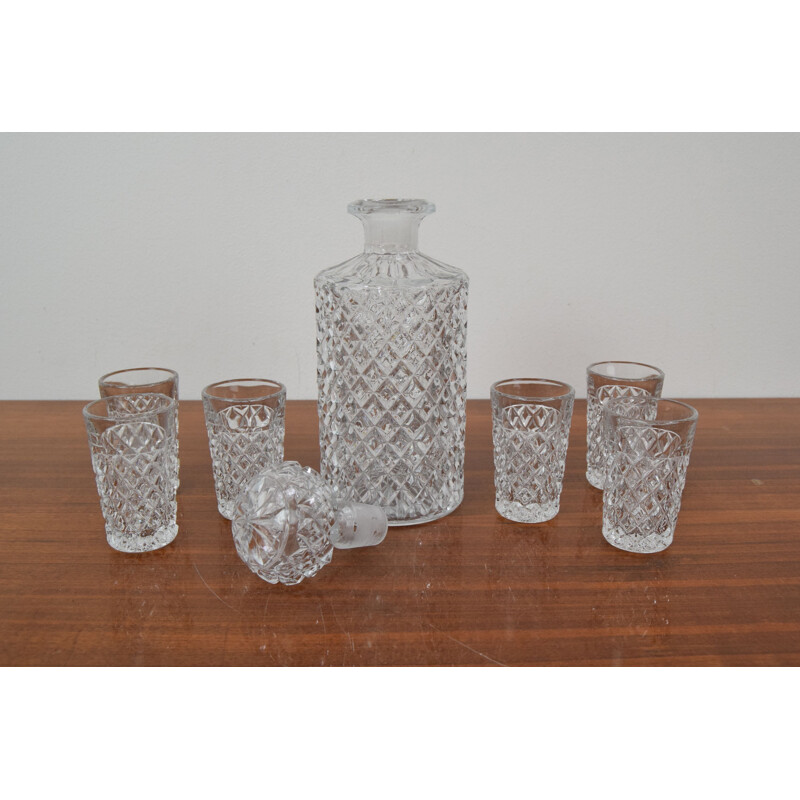 Set of 6 vintage crystal glasses and decanters, Czechoslovakia 1950