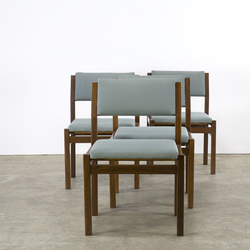 Set of 4 Pastoe "SA07" chairs in teak and blue green fabric, Cees BRAAKMAN - 1960s