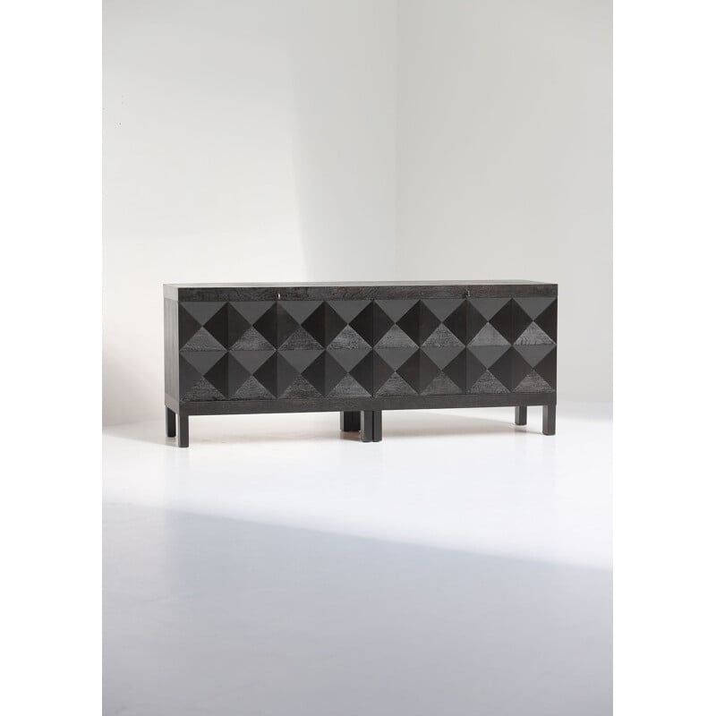 Vintage black sideboard with Op-Art doors by J. Batenburg for Mi, Belgium 1969