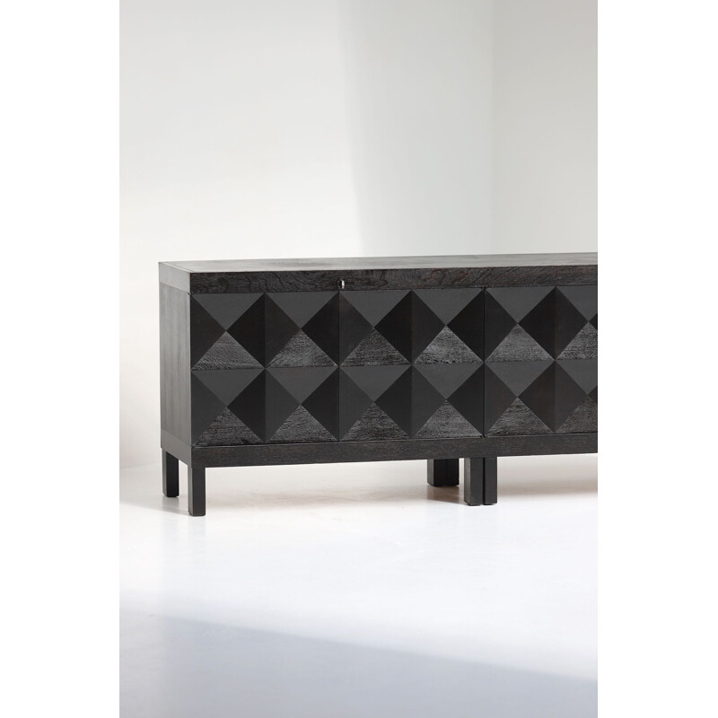 Vintage black sideboard with Op-Art doors by J. Batenburg for Mi, Belgium 1969