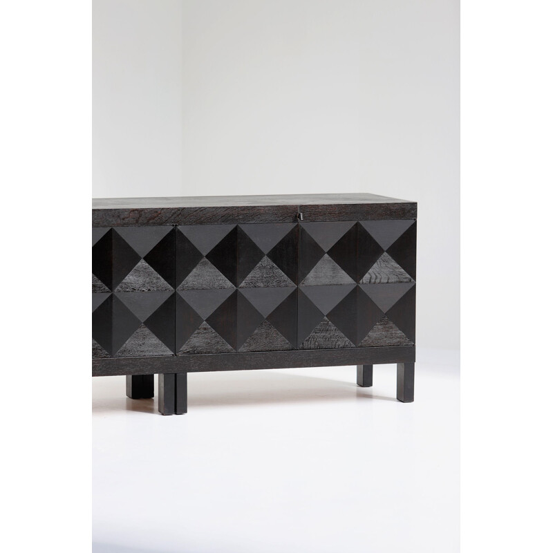 Vintage black sideboard with Op-Art doors by J. Batenburg for Mi, Belgium 1969