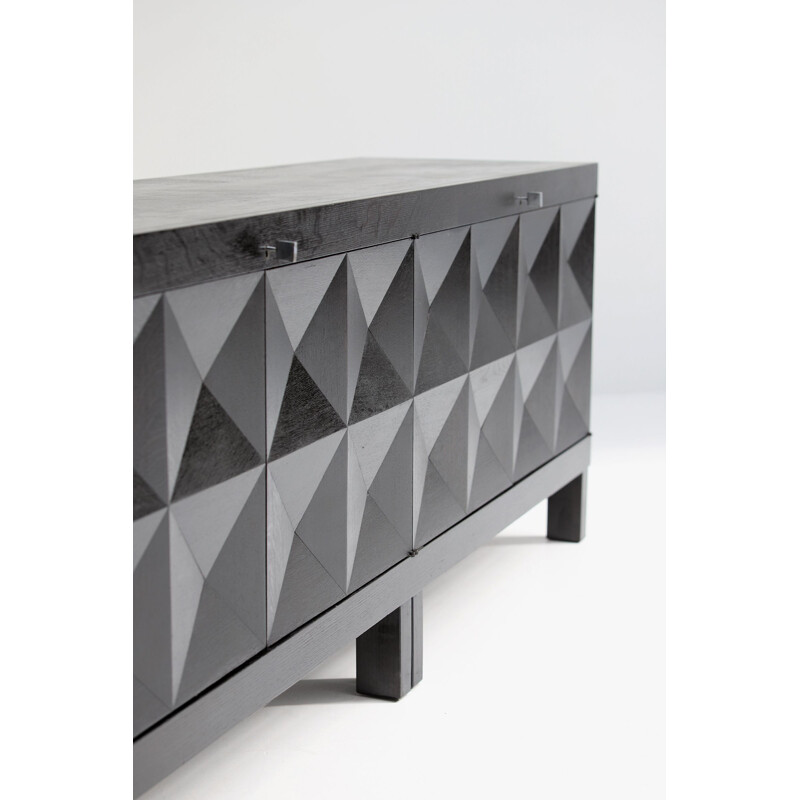 Vintage black sideboard with Op-Art doors by J. Batenburg for Mi, Belgium 1969