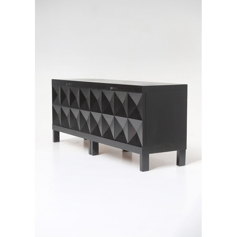 Vintage black sideboard with Op-Art doors by J. Batenburg for Mi, Belgium 1969