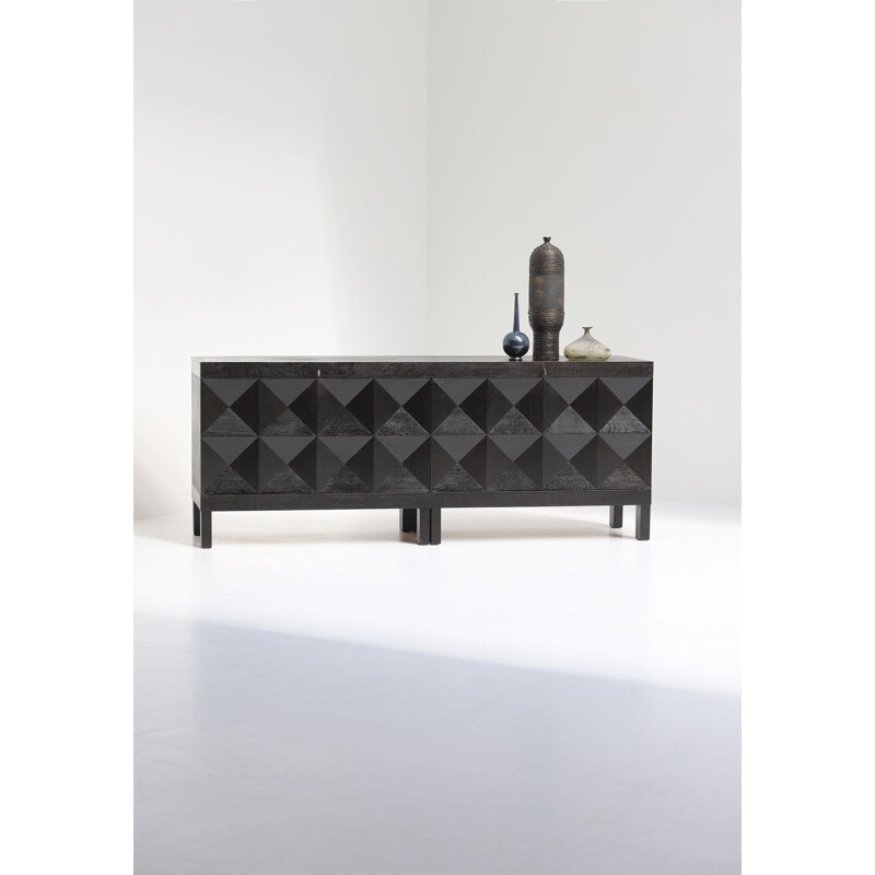 Vintage black sideboard with Op-Art doors by J. Batenburg for Mi, Belgium 1969