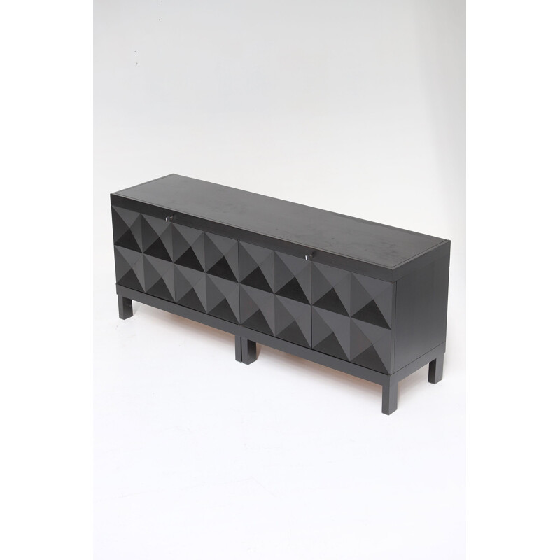 Vintage black sideboard with Op-Art doors by J. Batenburg for Mi, Belgium 1969