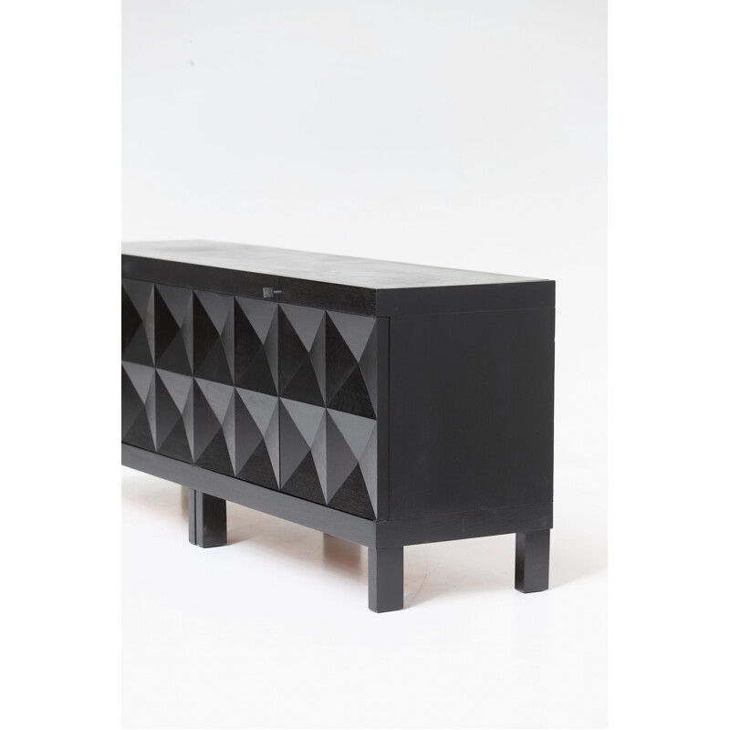 Vintage black sideboard with Op-Art doors by J. Batenburg for Mi, Belgium 1969