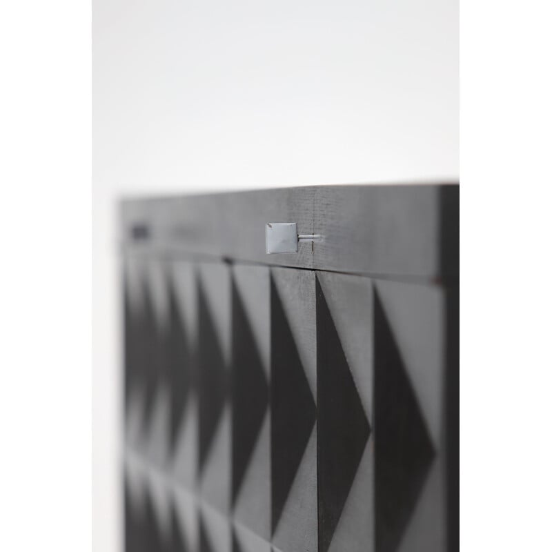 Vintage black sideboard with Op-Art doors by J. Batenburg for Mi, Belgium 1969