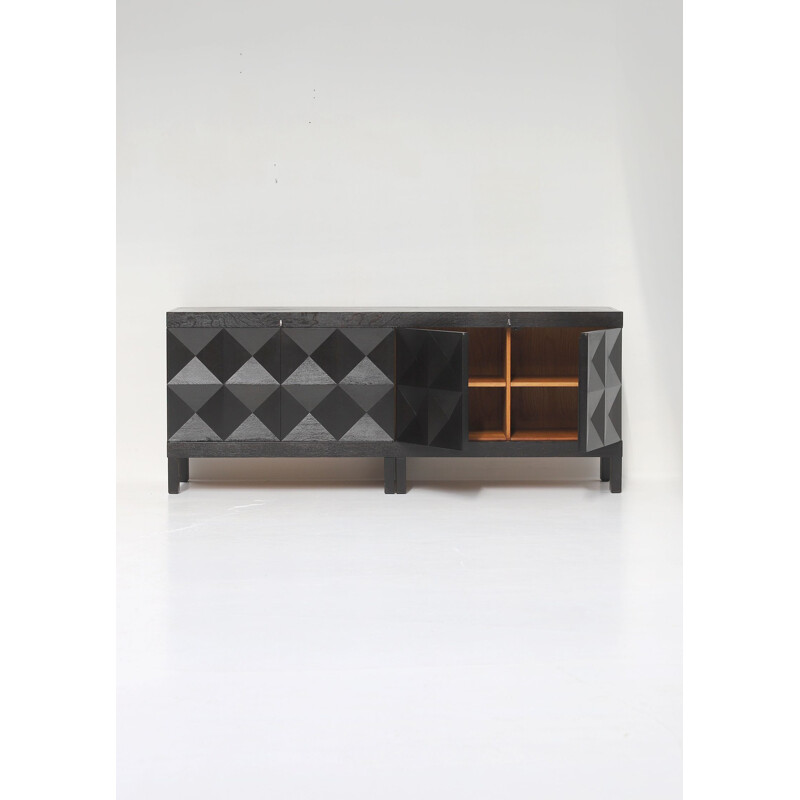 Vintage black sideboard with Op-Art doors by J. Batenburg for Mi, Belgium 1969