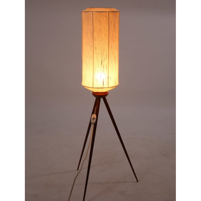 Vintage teak tripod floor lamp, 1950-1960s