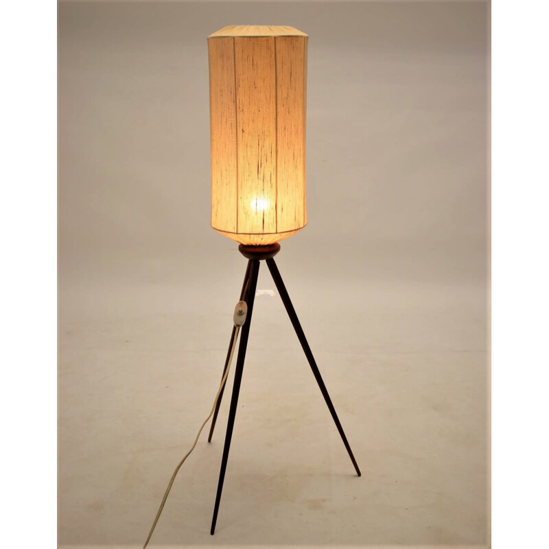 Vintage teak tripod floor lamp, 1950-1960s