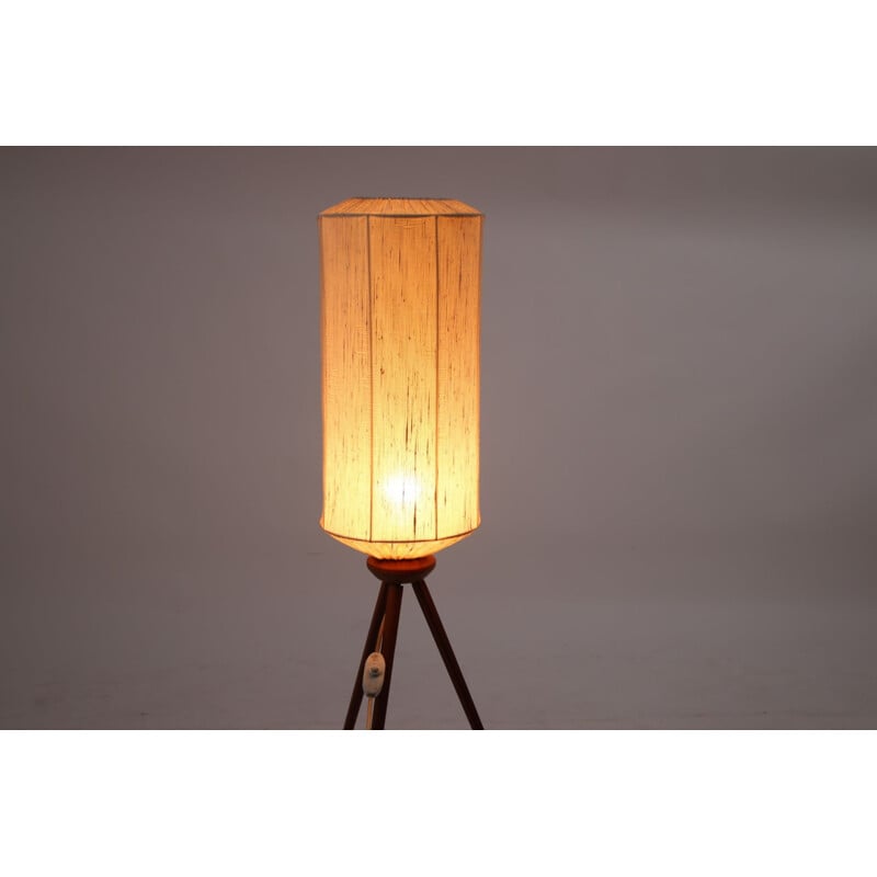 Vintage teakhouten driepoot vloerlamp, 1950-1960