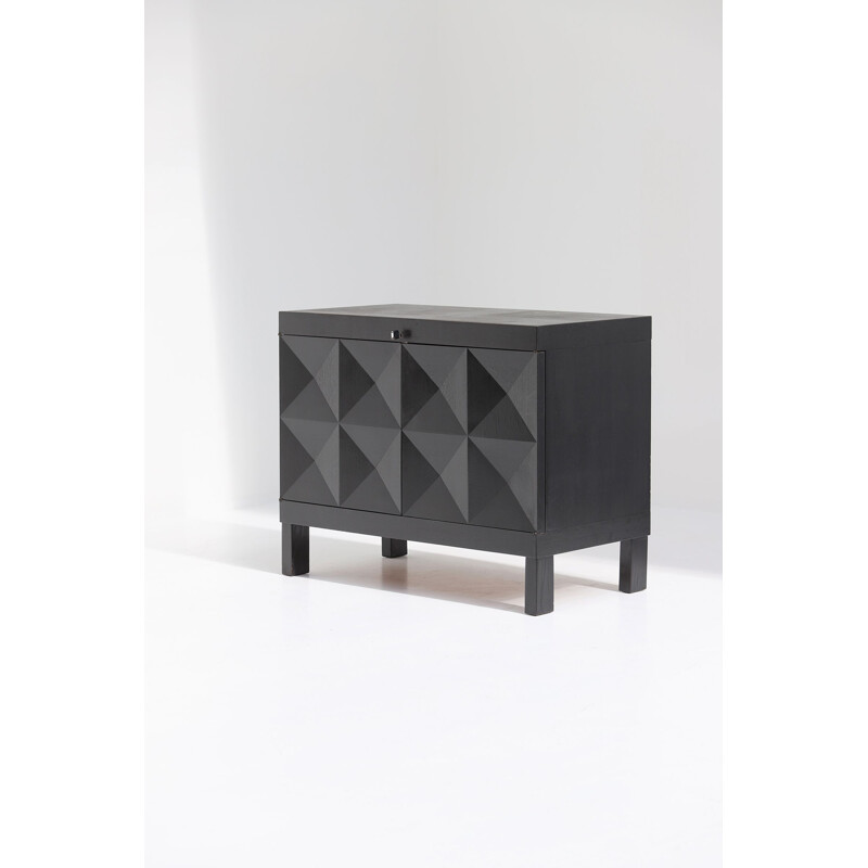 Vintage black sideboard model Fuchsia with op-art doors by J. Batenburg for Mi, Belgium 1969