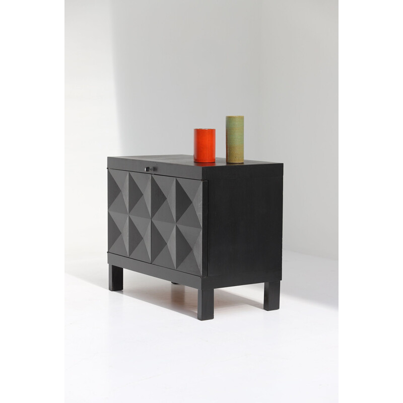 Vintage black sideboard model Fuchsia with op-art doors by J. Batenburg for Mi, Belgium 1969