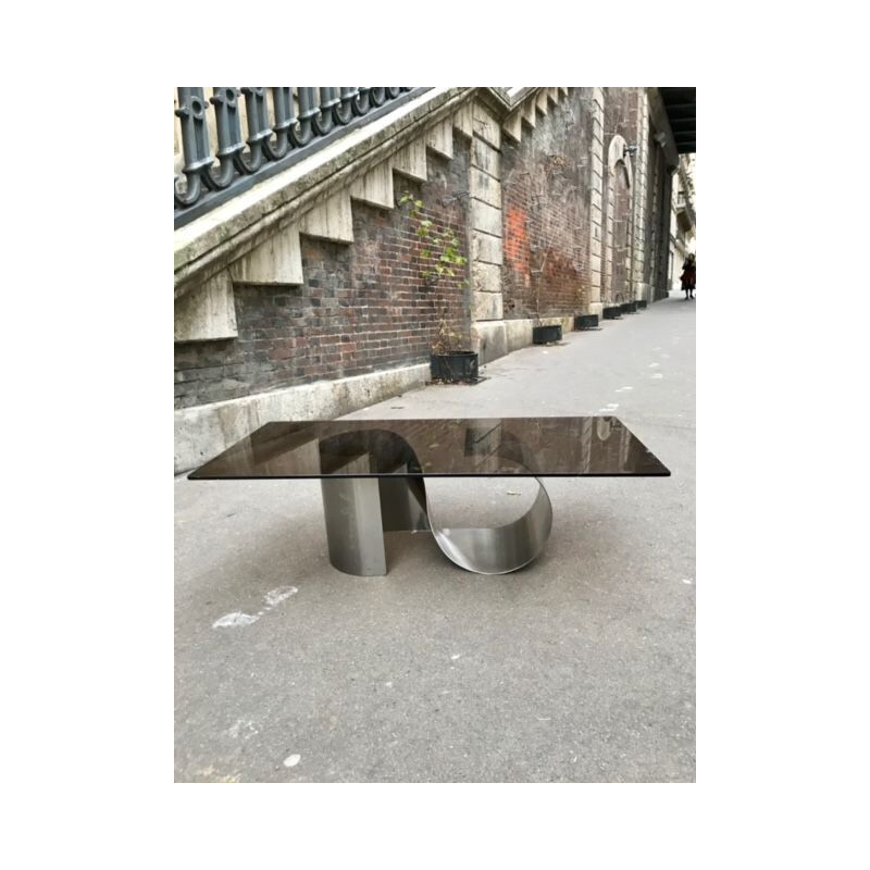 Vintage coffee table in smoked glass by François Monnet, 1970