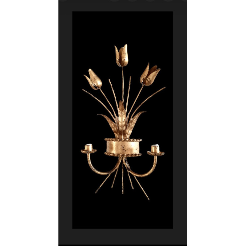 French Riviera model vintage wall lamp in gilded metal, 1950