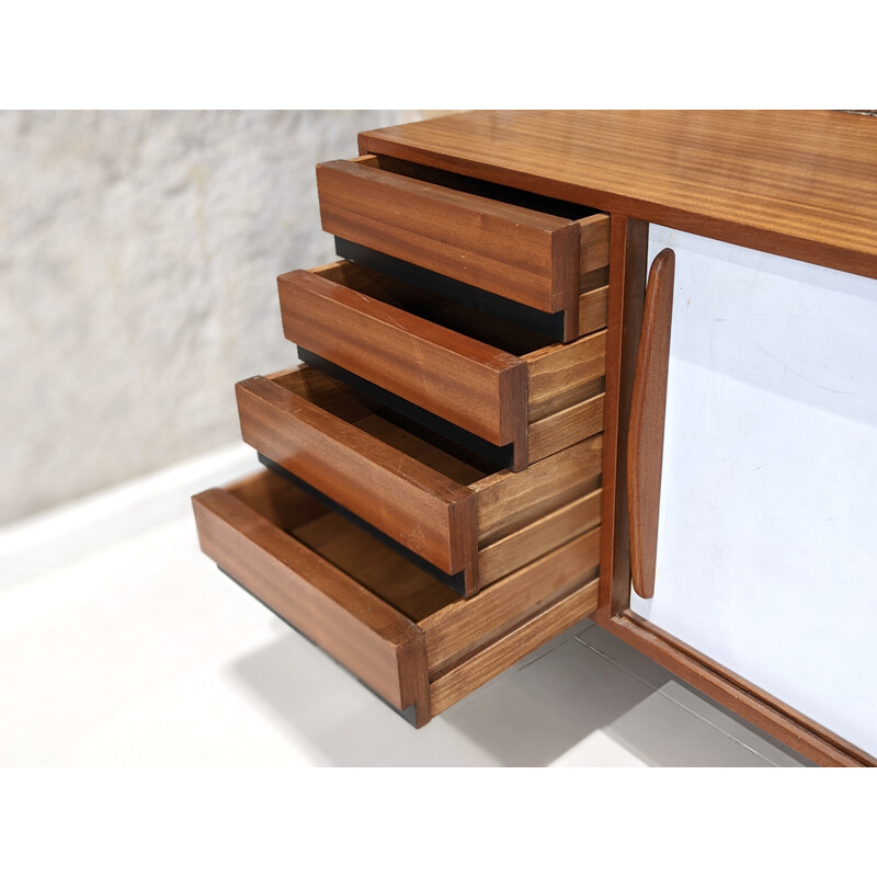 Vintage Cansado mahogany highboard with black and white doors by Charlotte Perriand for Steph Simon, 1960