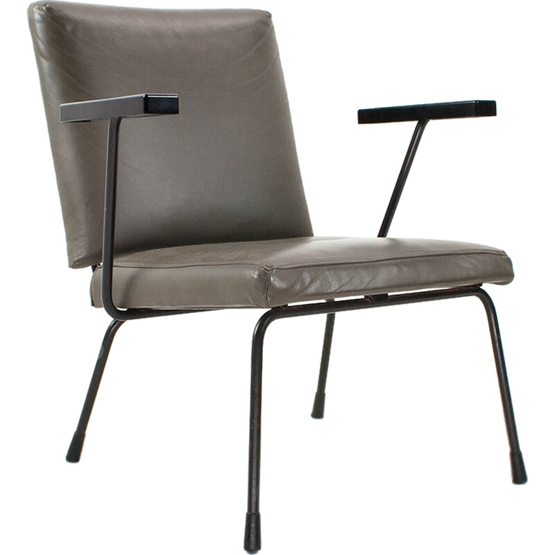 Dutch Gispen "1401" armchair in army green leatherette, Wim RIETVELD - 1950s