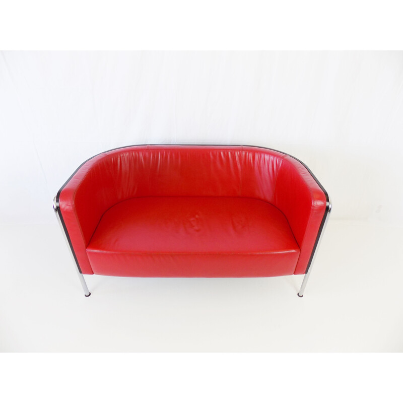 Vintage Thonet S 3002 leather two-seater sofa by Christoph Zschocke