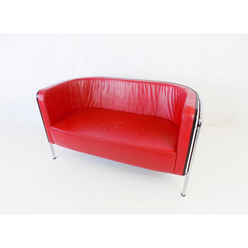 Vintage Thonet S 3002 leather two-seater sofa by Christoph Zschocke