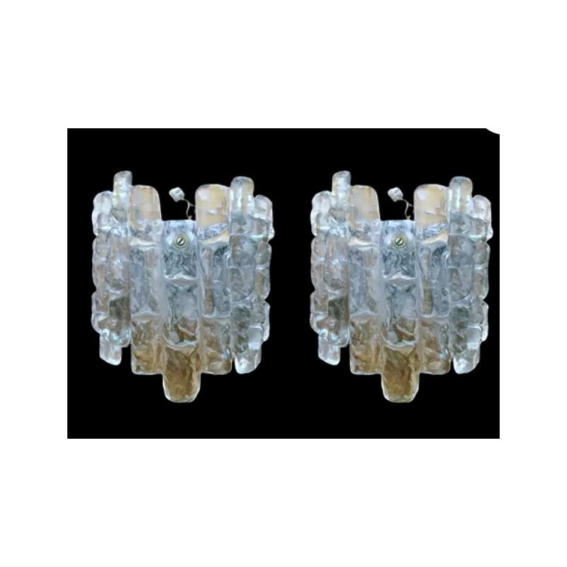 Pair of vintage ice frost glass wall lamps by Jt Kalmar, 1970