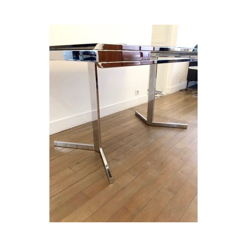 Vintage extendable table in smoked glass and chromed steel, 1970s