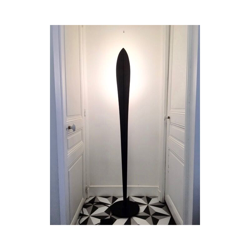 Vintage primitive floor lamp in black bent steel