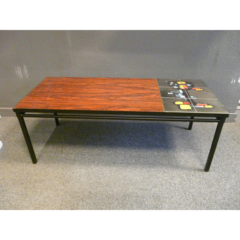 Table basse en palissandre et céramique - années 60