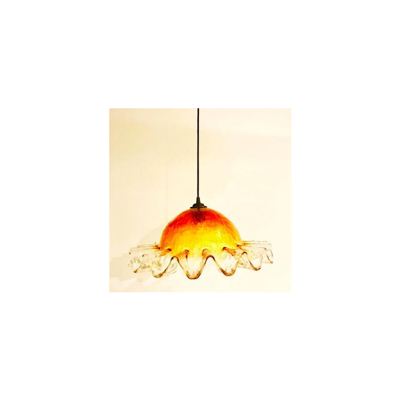 Lámpara de suspensión vintage de cristal de Murano Mazzega, 1970