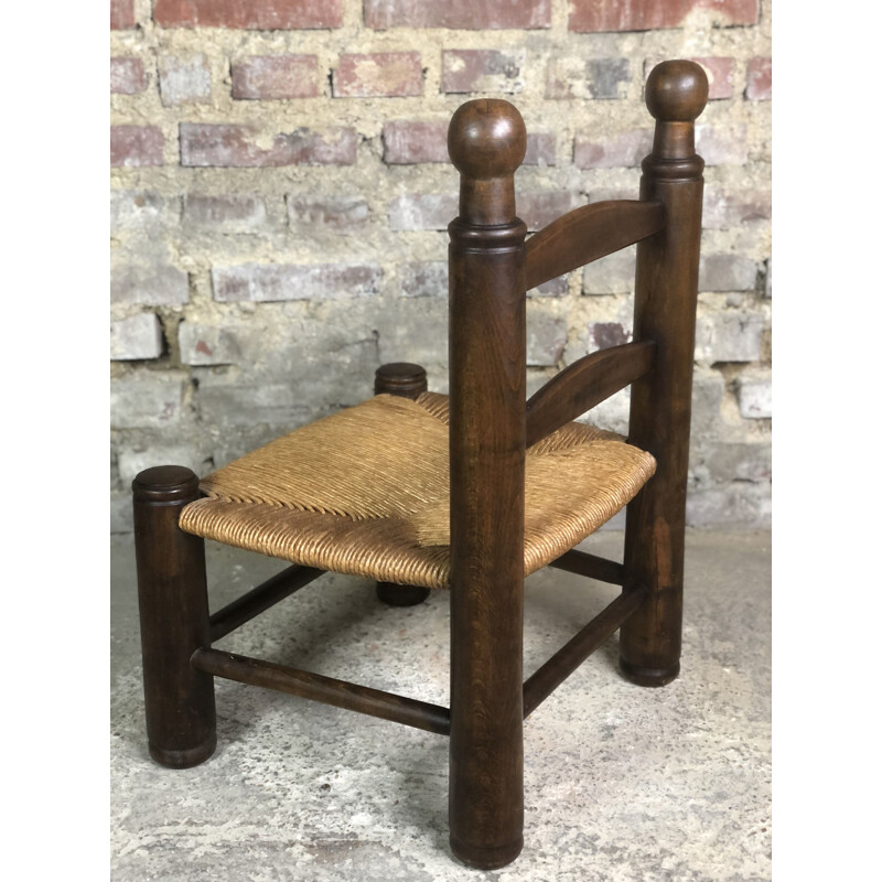 Pareja de sillas de paja de roble vintage de Charles Dudouyt, 1930