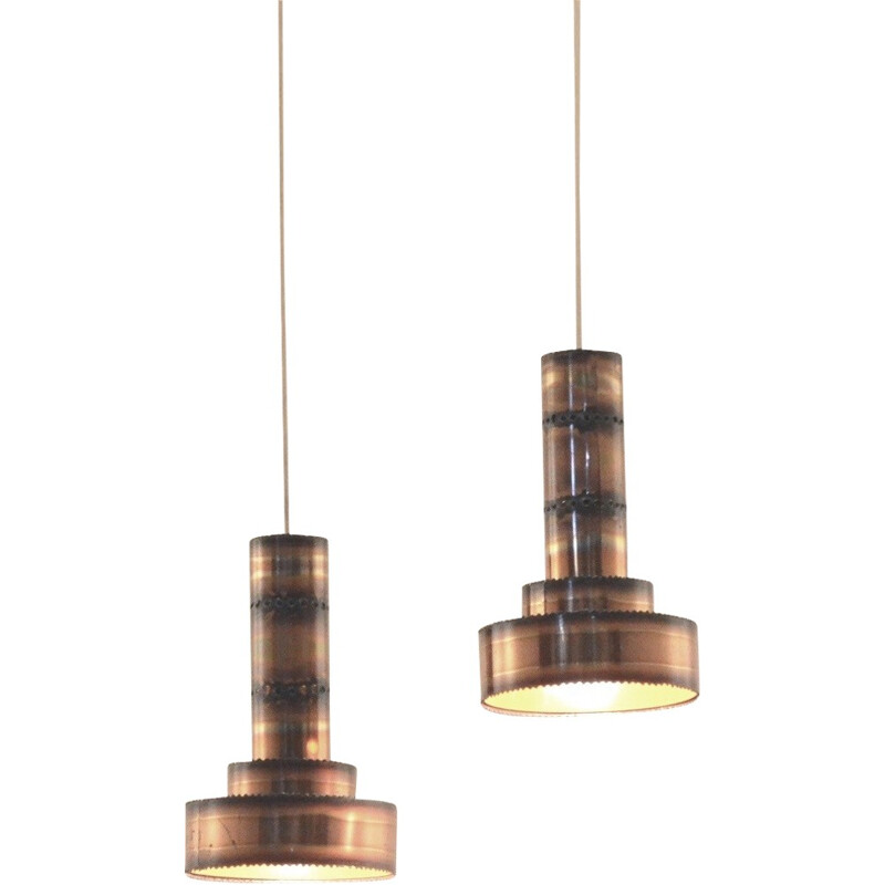 Pair of brass hanging lamps, Hans AGNE SORENSEN - 1950s