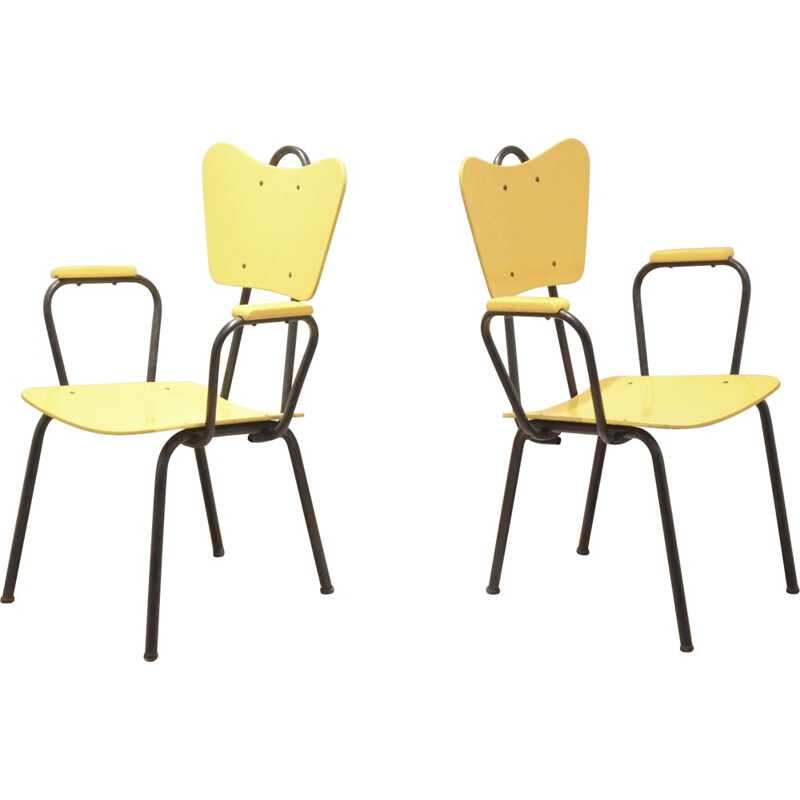 Pair of black and yellow Arteluce armchairs - 1950s